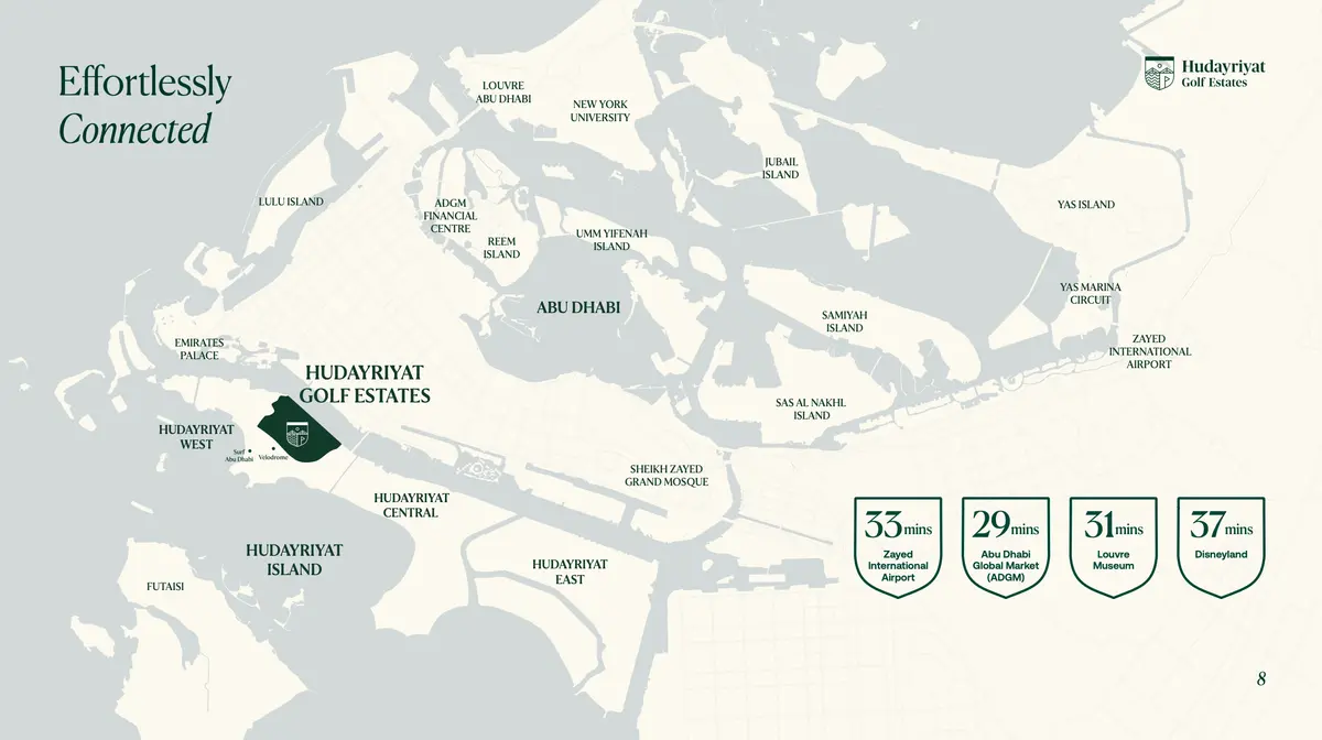 Map of the area around Hudayriyat Golf Estates